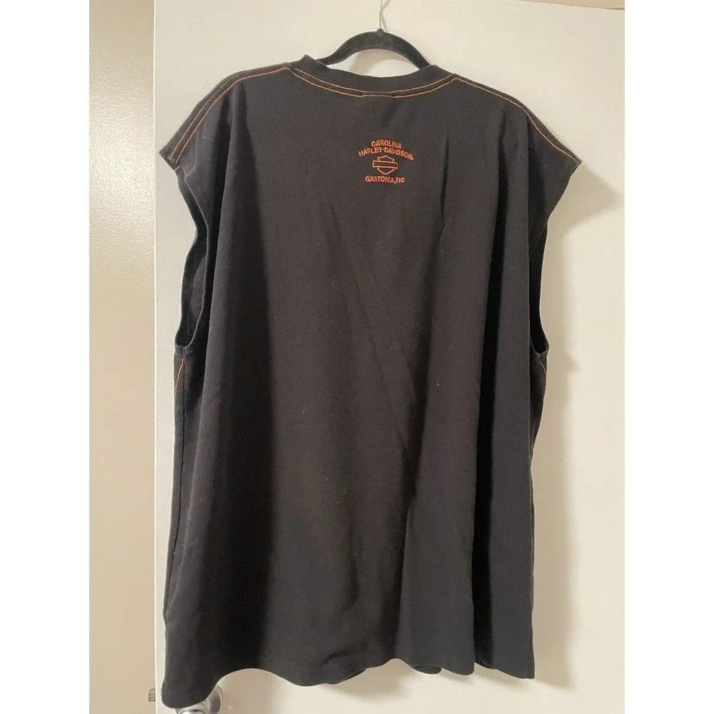 Carolina Harley-Davidson Waffle Knit Shirt Black With Embroidered Sleeveless 2XL - Picture 4 of 9